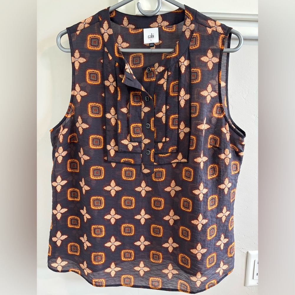 CAbi Geometric Sleeveless Blouse - Black and Orange (#4558)